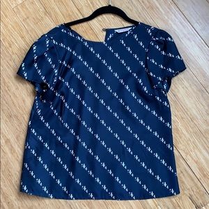 BROOKS BROTHERS Red Fleece duck navy silk top